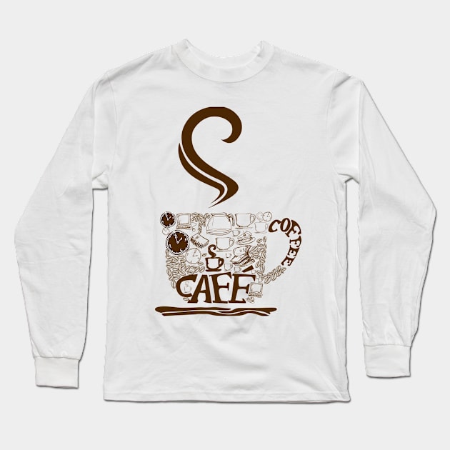 Cafe & Coffee Long Sleeve T-Shirt by High Class Arts